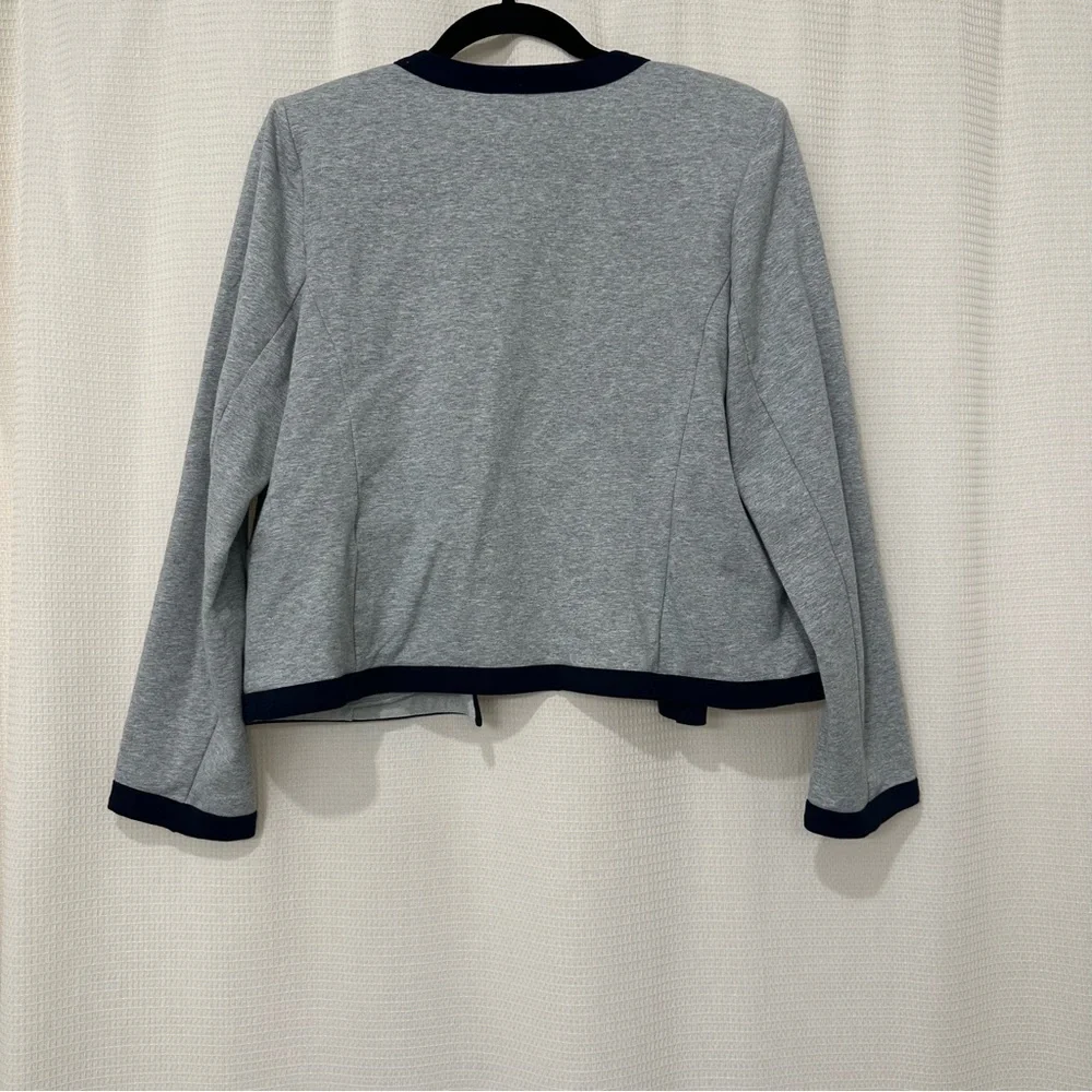 Tommy Hilfiger Gray Navy Trim Button Cardigan Jacket Size L Nautical Preppy Chic